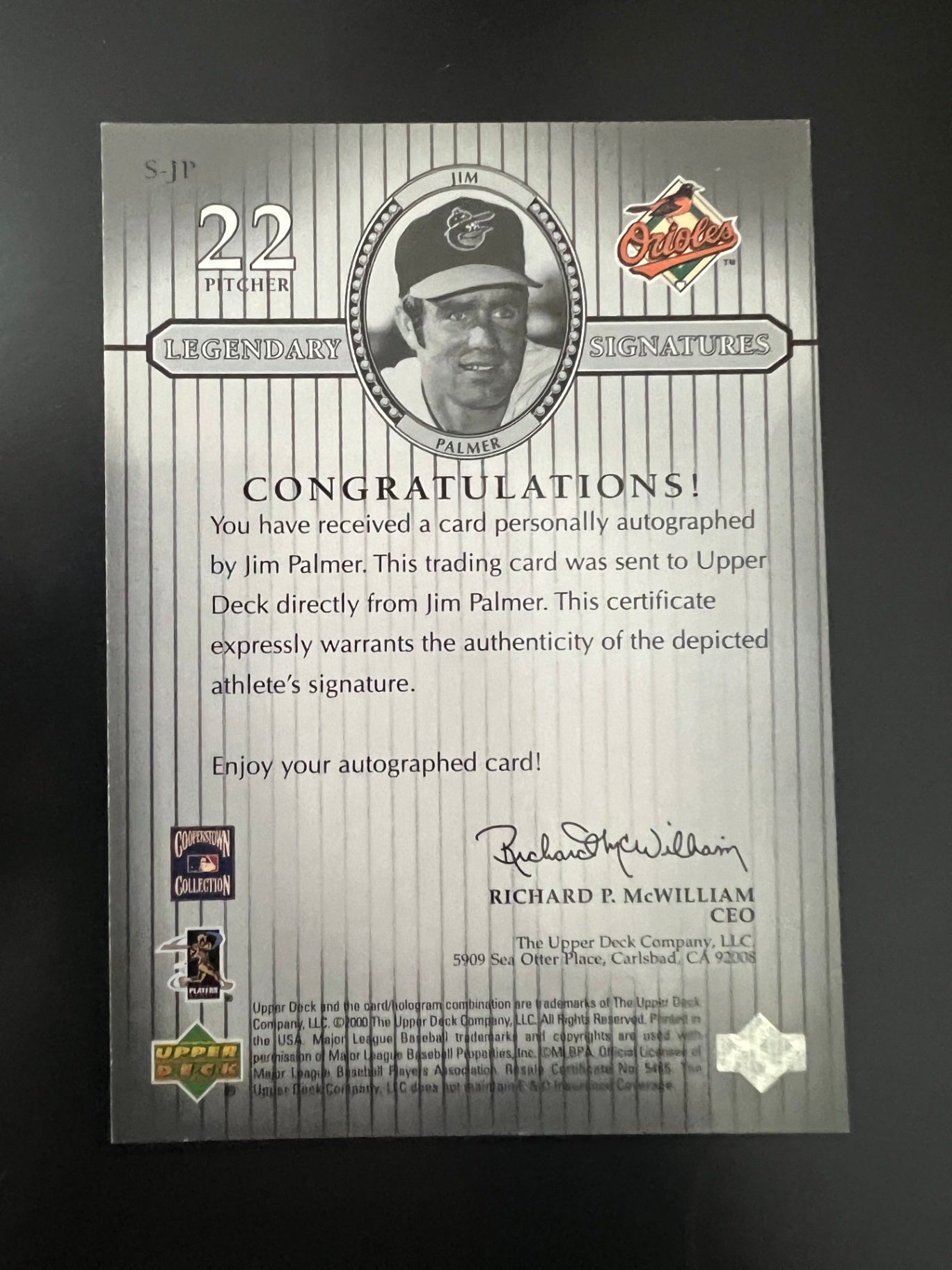 2000 Upper Deck Legends Jim Palmer Auto
