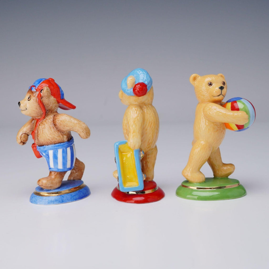 Title: 3pc Halcyon Days Playtime Teddy Bear Figurines - Bucket, Skateboard & Beach Ball