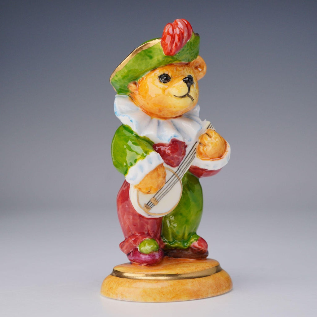 Halcyon Days Enamelled Porcelain Musical Bear Figurine Playing Banjo 2001 Boxed