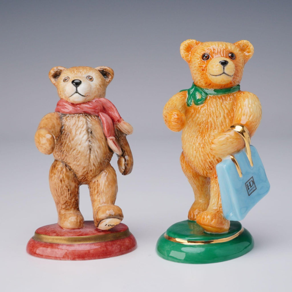 Halcyon Days Enamel Teddy Bear Figurine Duo: 1994 & 2011 Editions