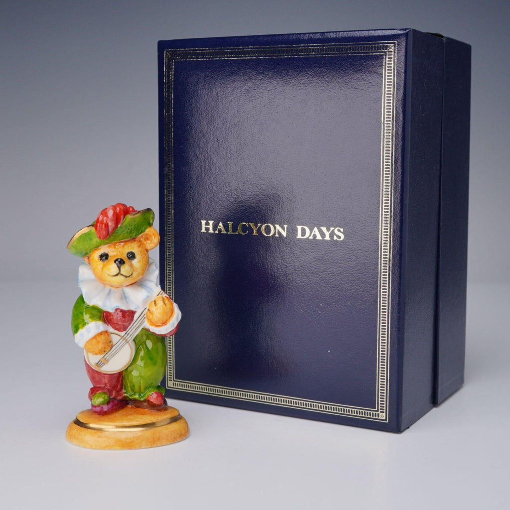 Halcyon Days Enamelled Porcelain Musical Bear Figurine Playing Banjo 2001 Boxed
