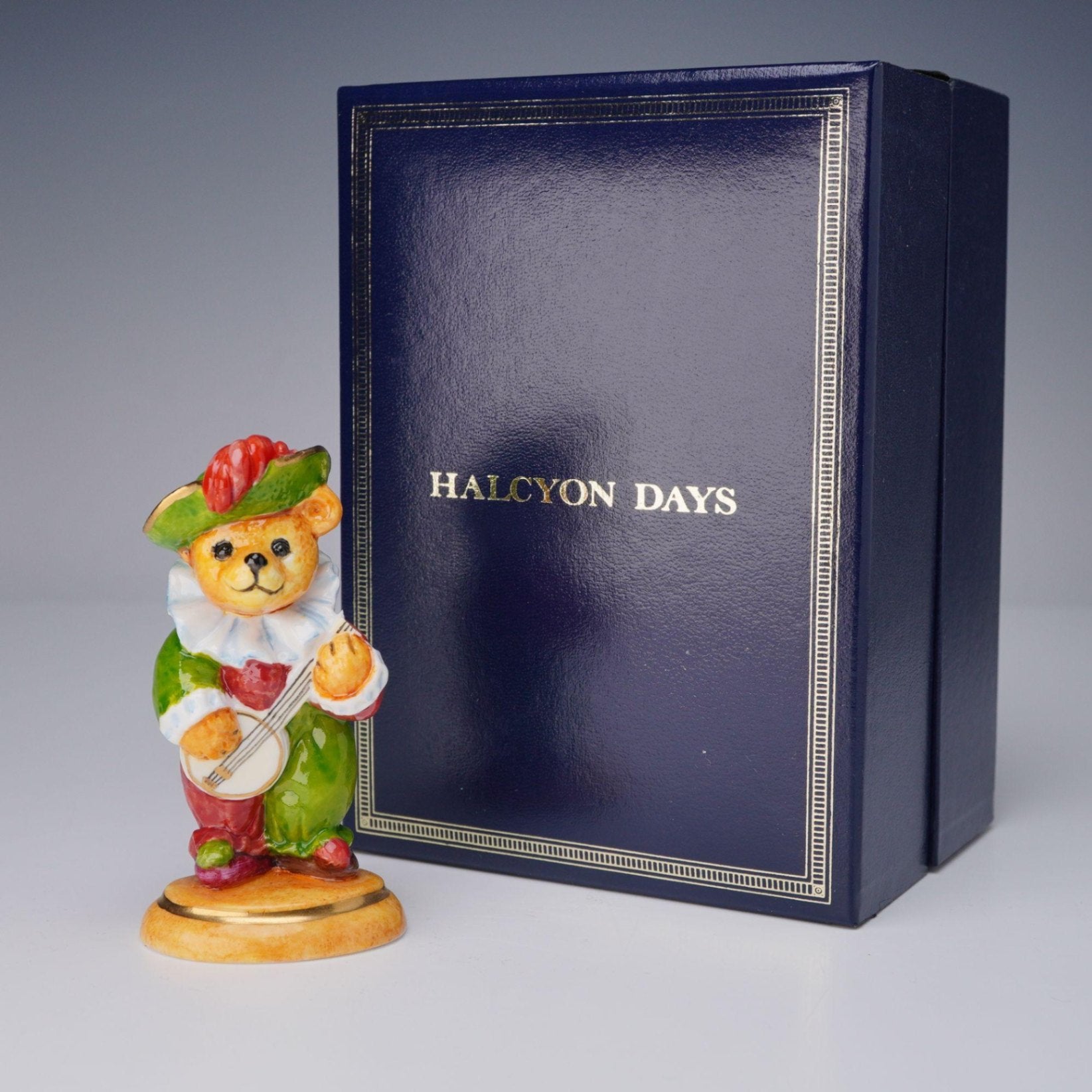 Halcyon Days Enamelled Porcelain Musical Bear Figurine Playing Banjo 2001 Boxed