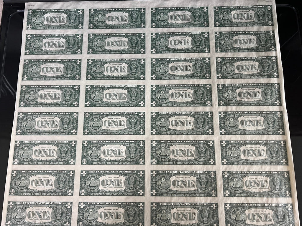 1981 $1 One Dollar Uncut Currency Sheet 32 Subjects Federal Reserve Uncirculated