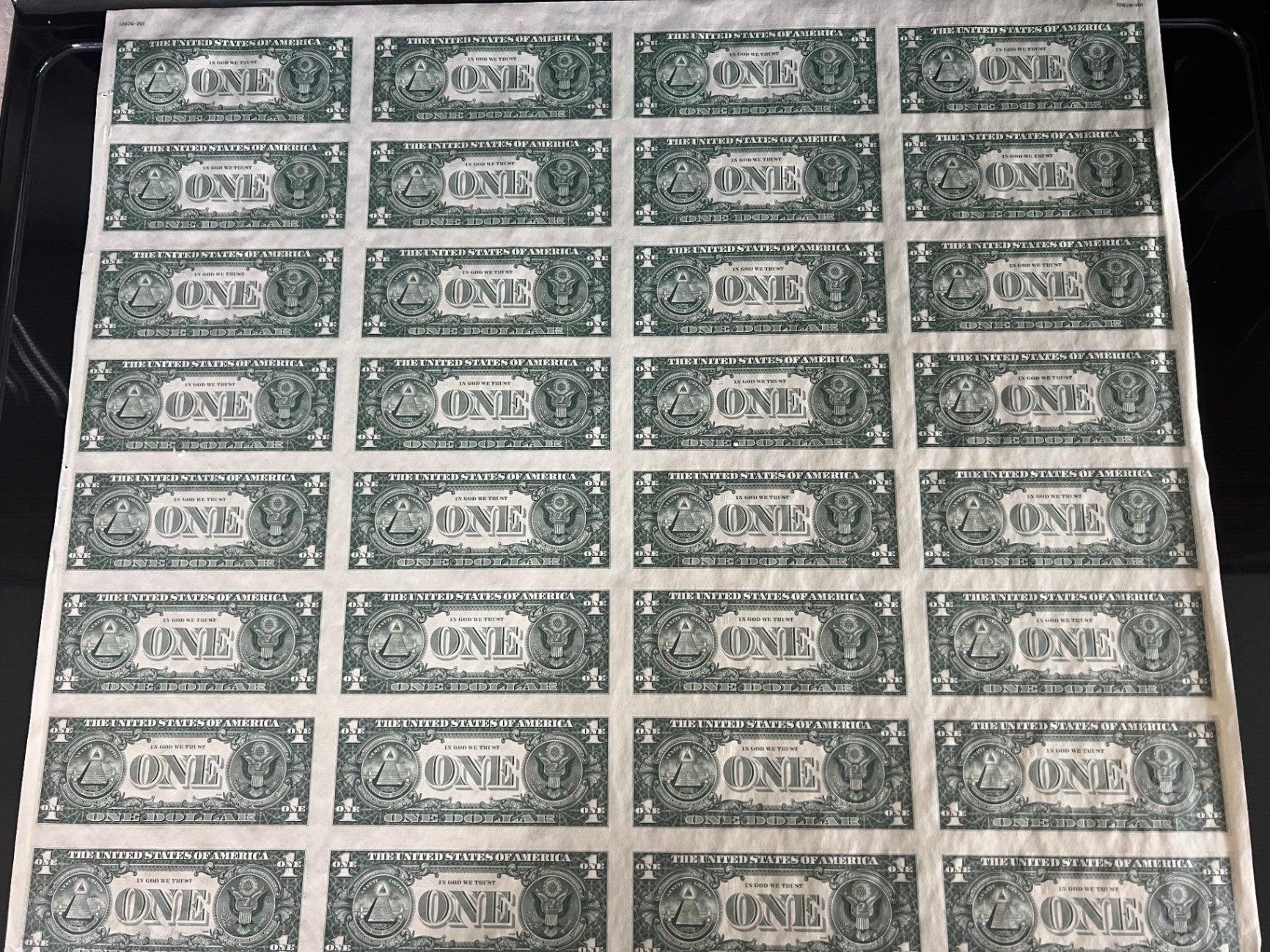 1981 $1 One Dollar Uncut Currency Sheet 32 Subjects Federal Reserve Uncirculated