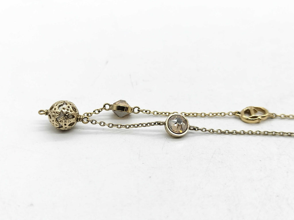 Authentic Christian Dior Secret Cannage Faux Pearl & Crystal Station Necklace