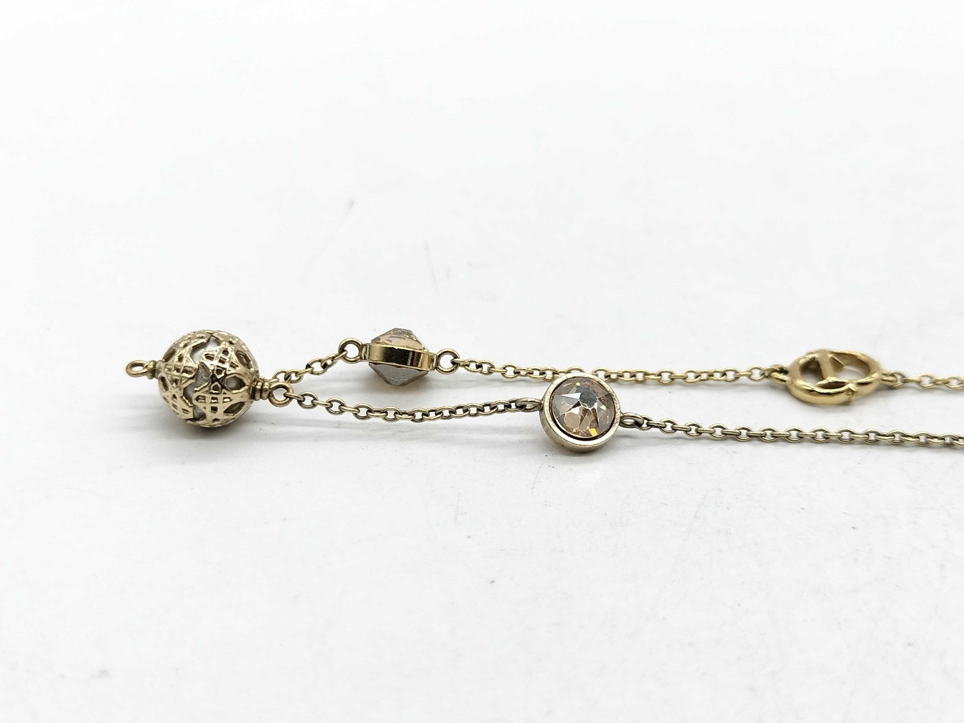 Authentic Christian Dior Secret Cannage Faux Pearl & Crystal Station Necklace