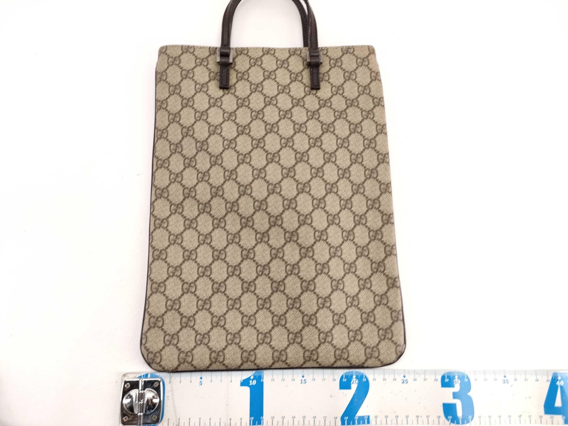 Authentic Gucci Original GG Supreme Vertical Tote Bag with Leather Trim