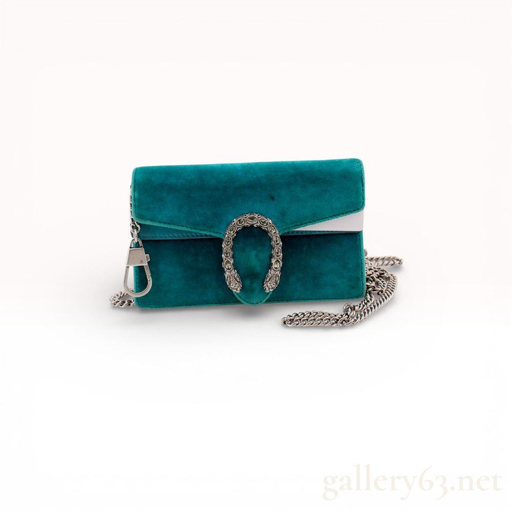 Authentic Gucci Dionysus Chain Shoulder Bag Teal Velvet Horseshoe