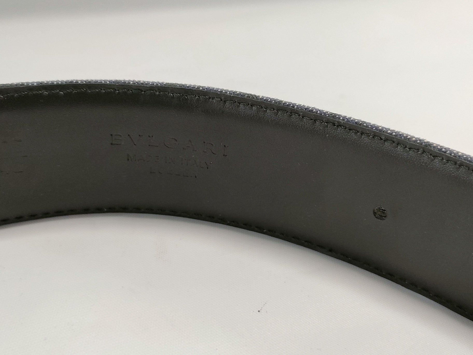 Authentic Bvlgari Mania Belt Blue Denim and Leather 42"