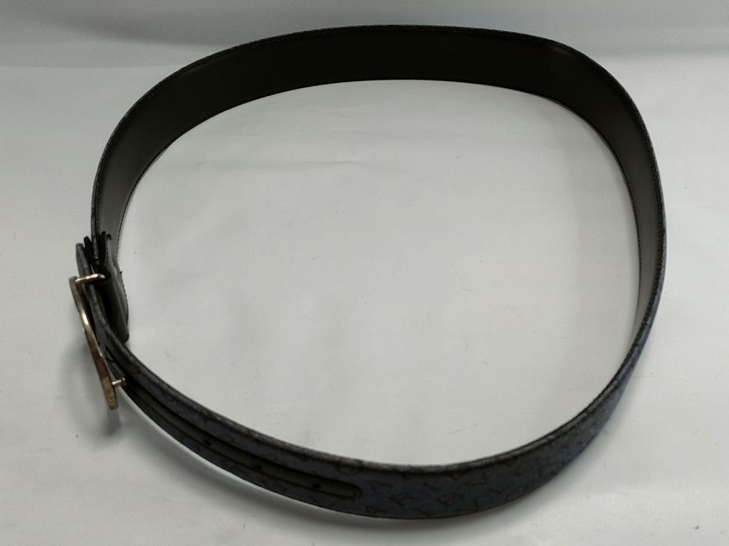 Authentic Bvlgari Mania Belt Blue Denim and Leather 42"