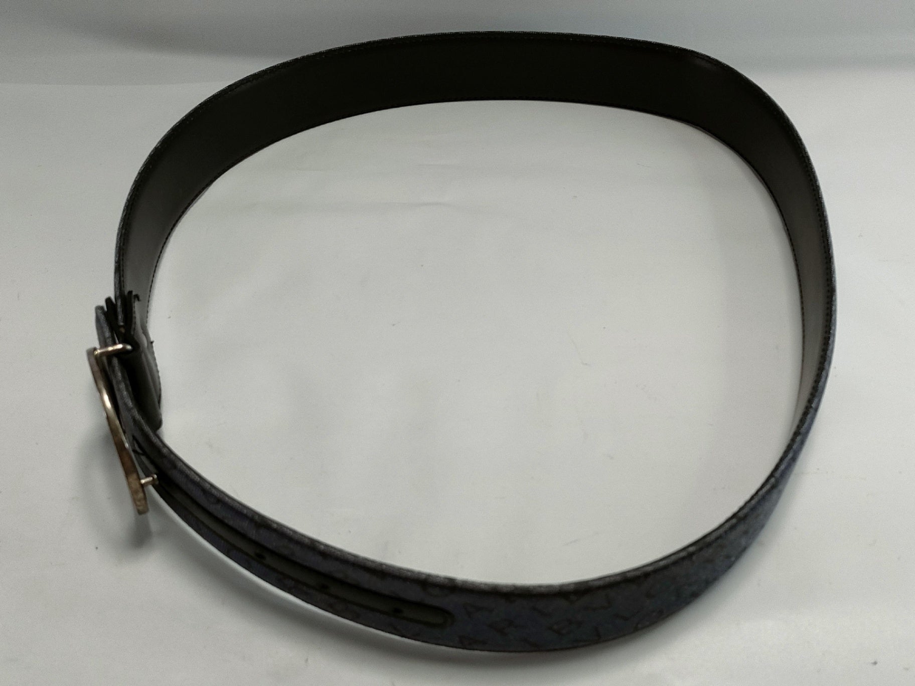 Authentic Bvlgari Mania Belt Blue Denim and Leather 42"