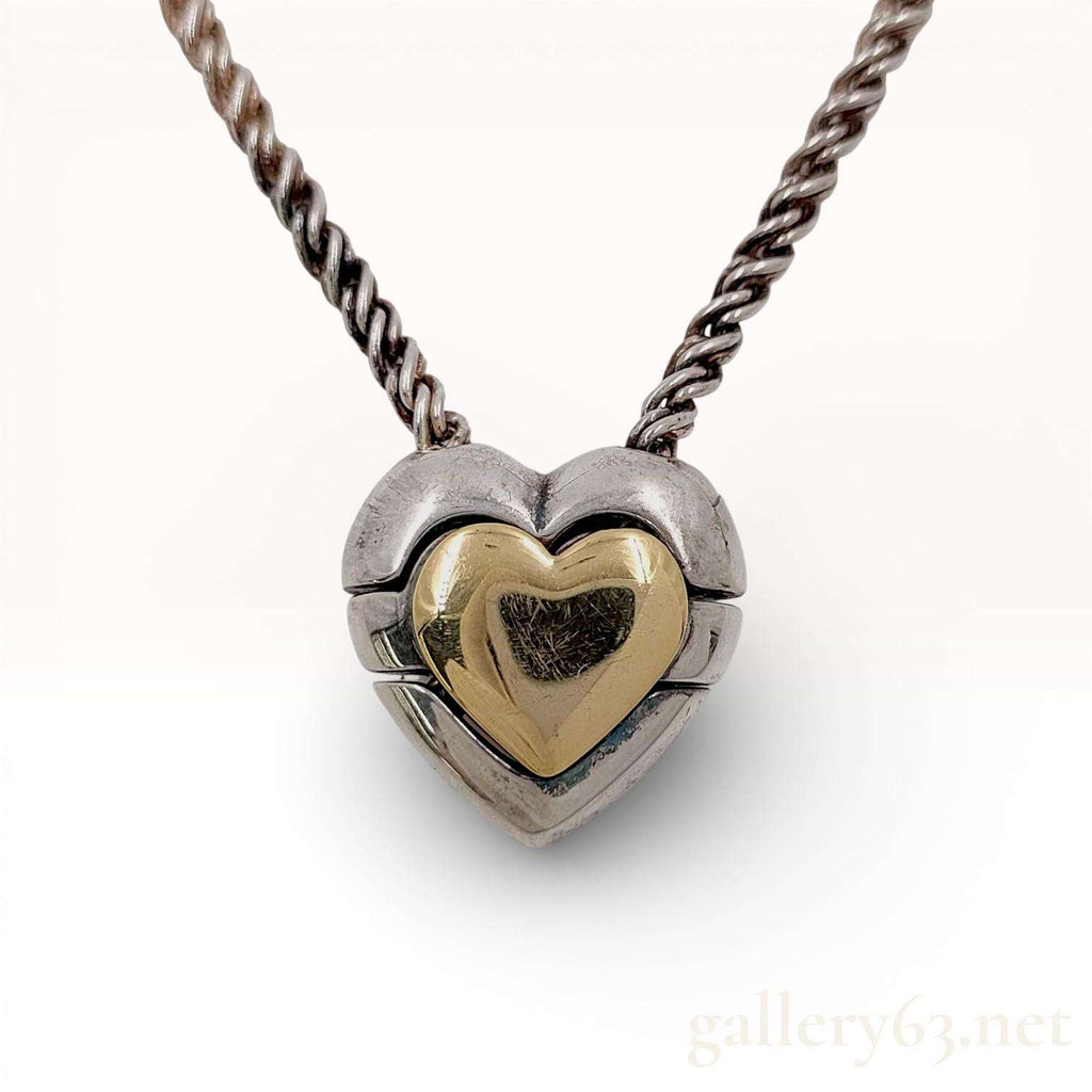 Tiffany & Co. Elsa Peretti Puzzle Heart Necklace Sterling Silver 18K Gold