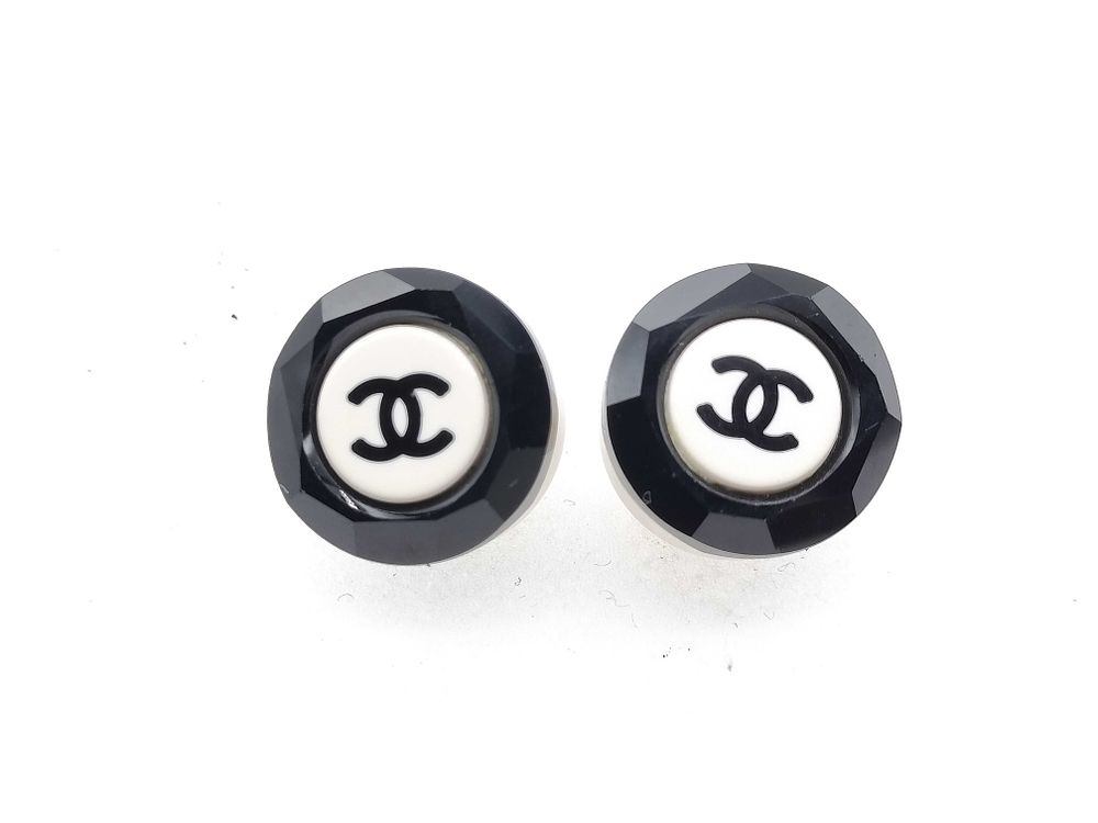 Authentic Chanel CC Logo Black & White Stud Earrings with Box