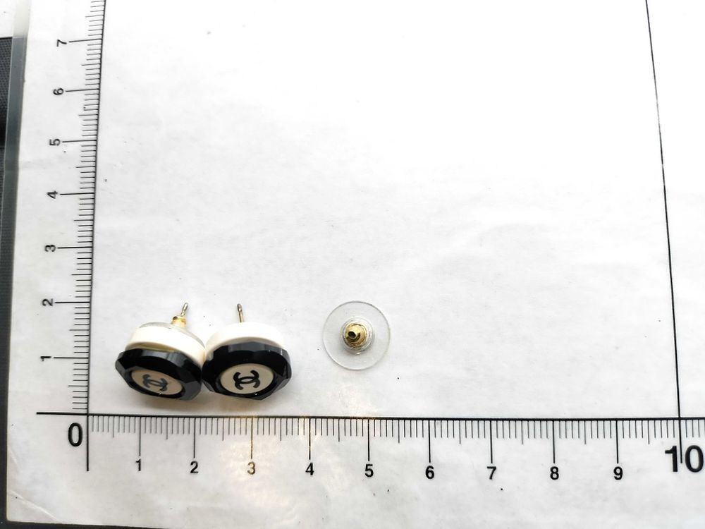 Authentic Chanel CC Logo Black & White Stud Earrings with Box