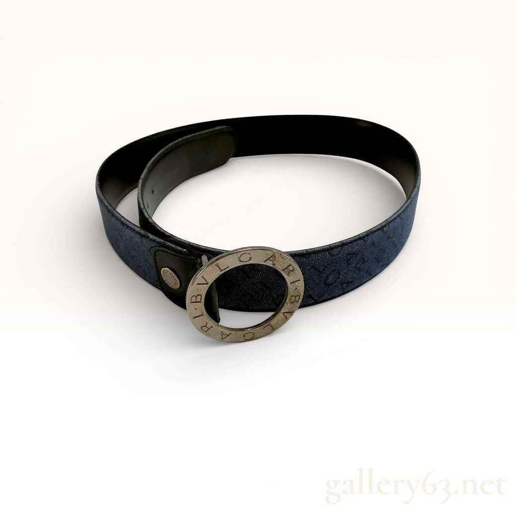 Authentic Bvlgari Mania Belt Blue Denim and Leather 42"