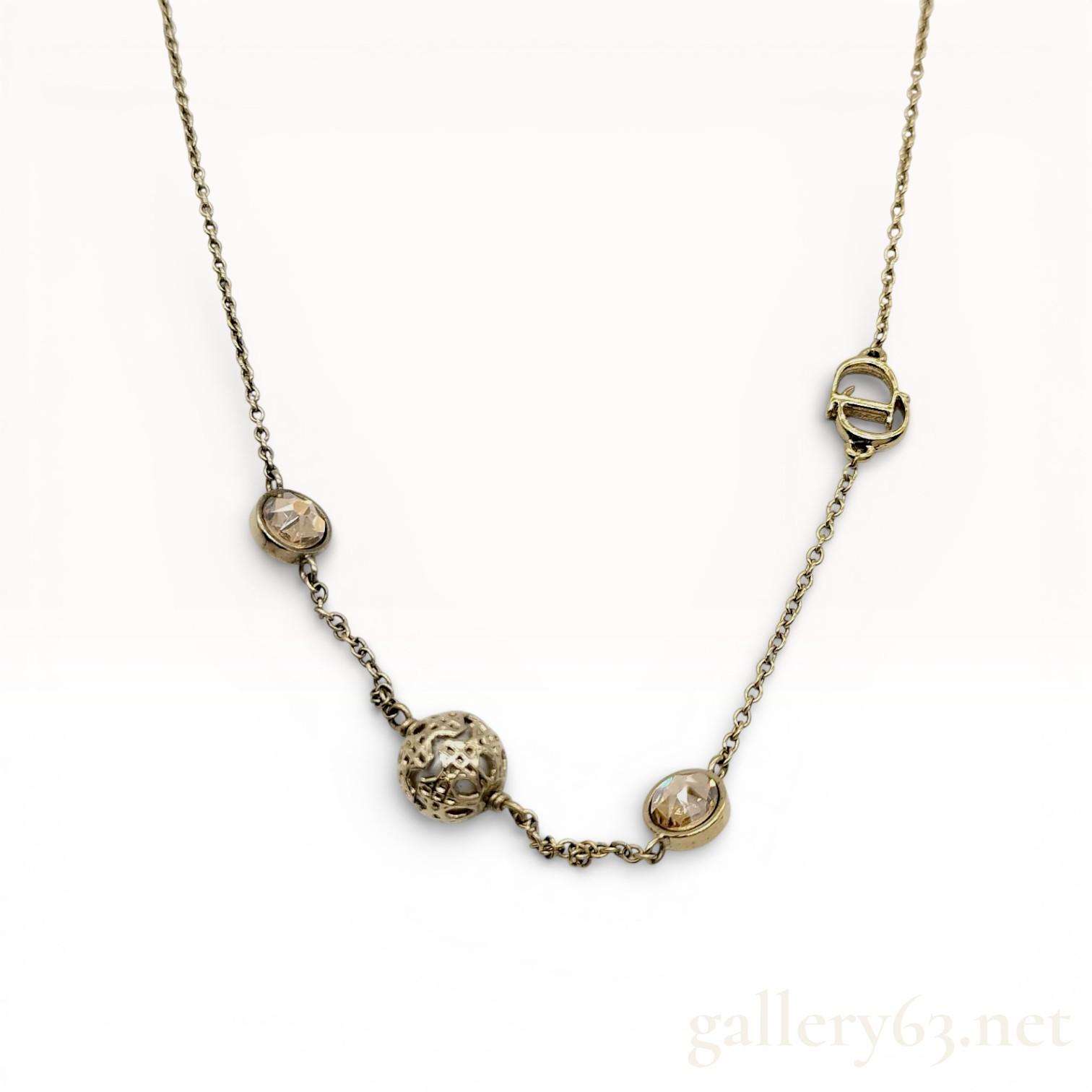Authentic Christian Dior Secret Cannage Faux Pearl & Crystal Station Necklace