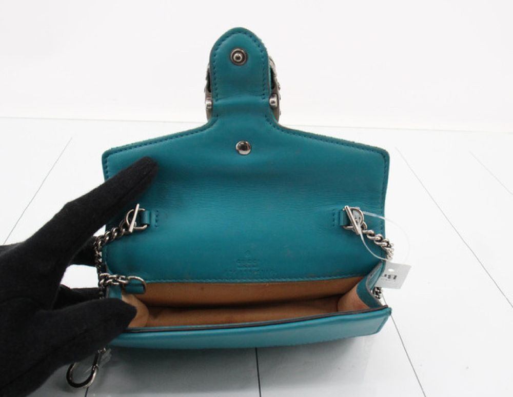 Authentic Gucci Dionysus Chain Shoulder Bag Teal Velvet Horseshoe