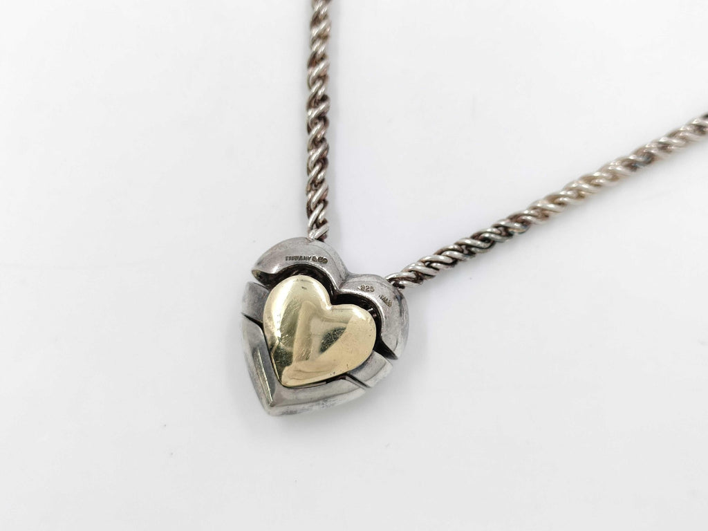 Tiffany & Co. Elsa Peretti Puzzle Heart Necklace Sterling Silver 18K Gold