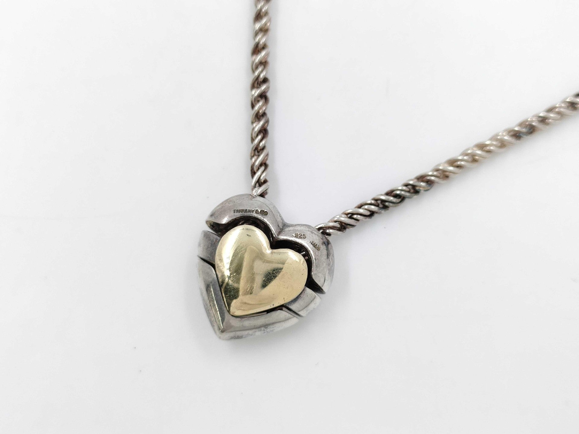 Tiffany & Co. Elsa Peretti Puzzle Heart Necklace Sterling Silver 18K Gold
