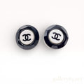 Authentic Chanel CC Logo Black & White Stud Earrings with Box