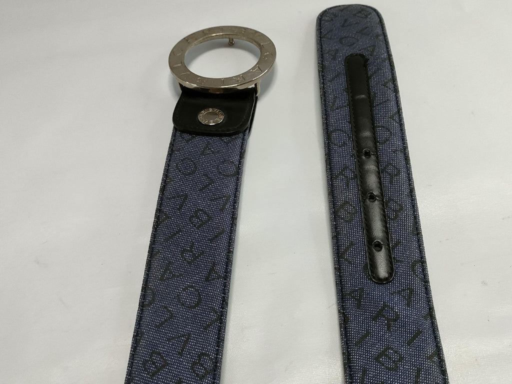 Authentic Bvlgari Mania Belt Blue Denim and Leather 42"