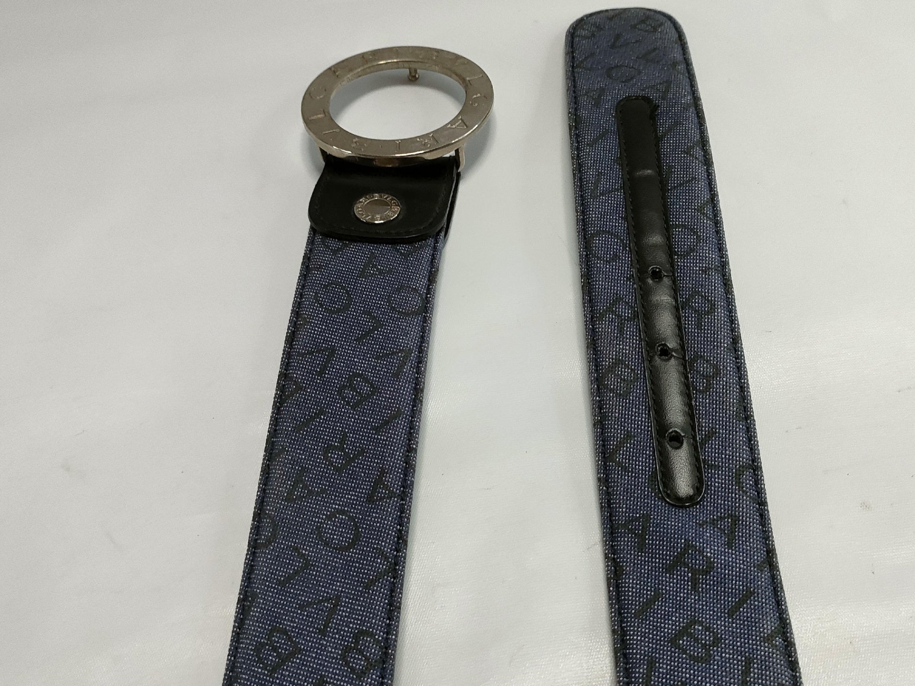 Authentic Bvlgari Mania Belt Blue Denim and Leather 42"