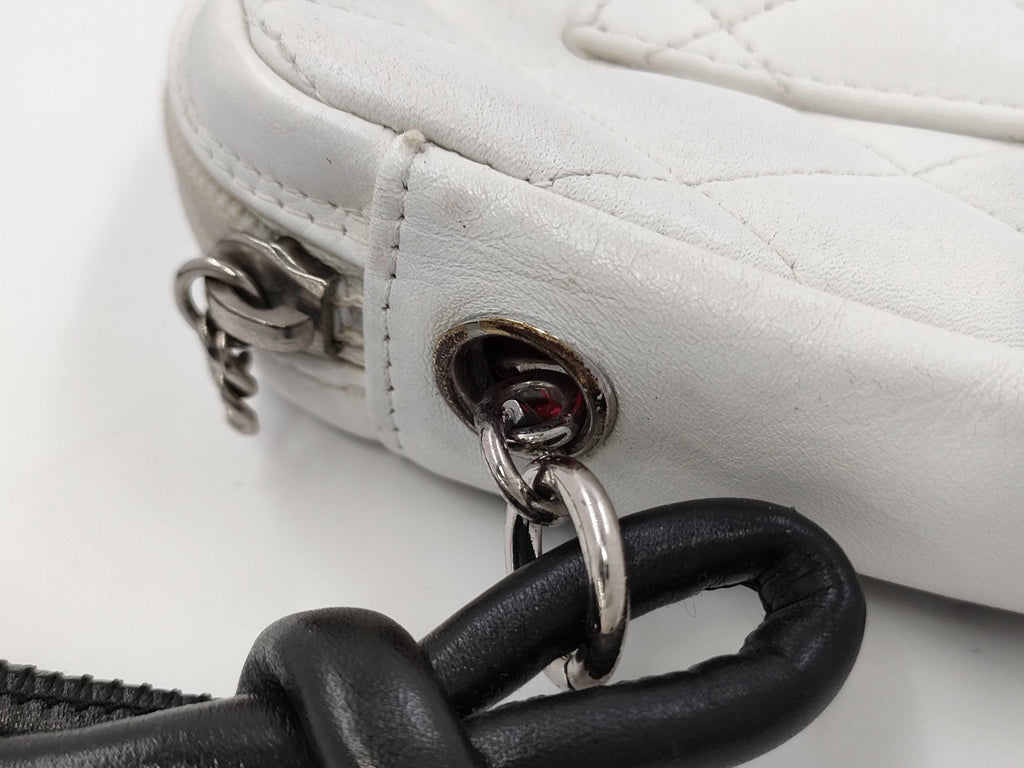 Authentic Chanel Ligne Cambon Quilted White Leather Pochette Bag