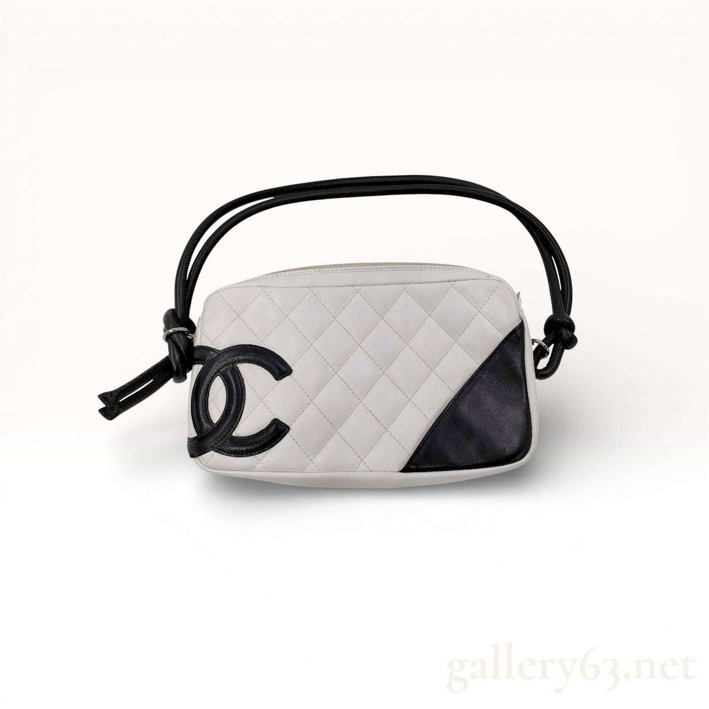 Authentic Chanel Ligne Cambon Quilted White Leather Pochette Bag