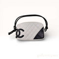 Authentic Chanel Ligne Cambon Quilted White Leather Pochette Bag