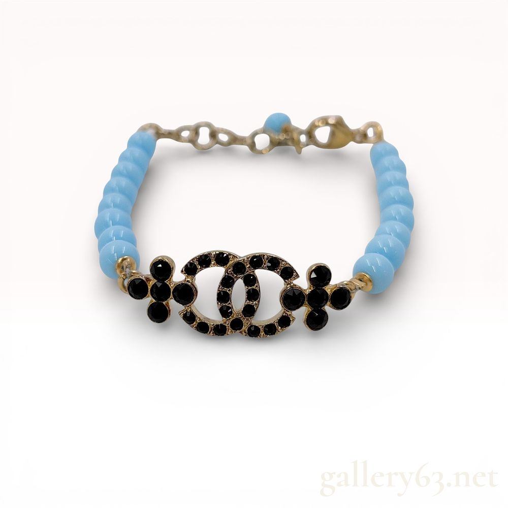 Authentic Chanel C23A Resin Bead CC Logo Rhinestone Bracelet with Box