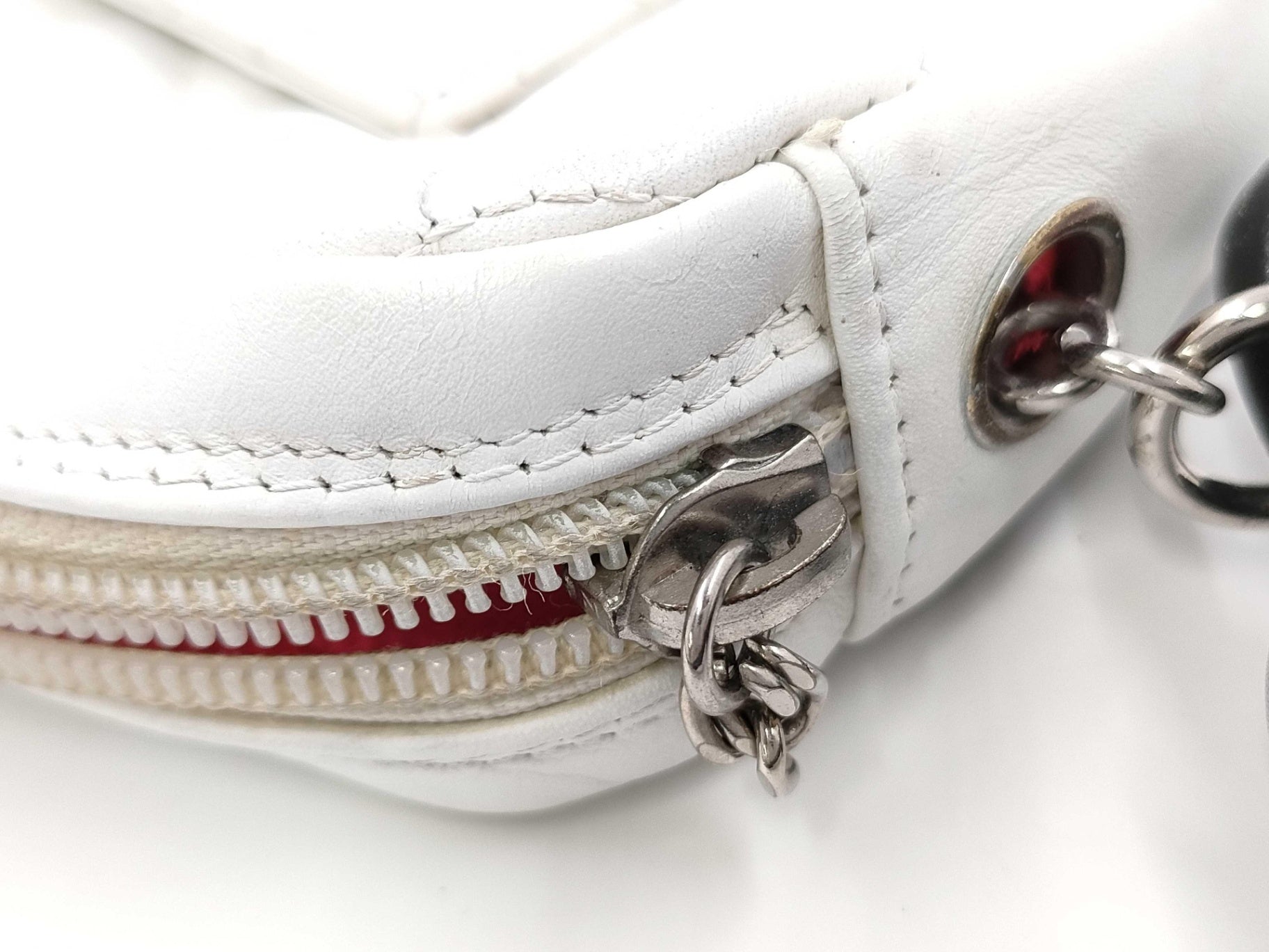 Authentic Chanel Ligne Cambon Quilted White Leather Pochette Bag