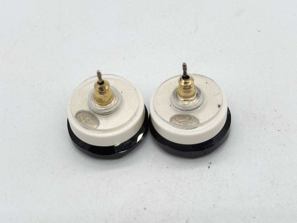 Authentic Chanel CC Logo Black & White Stud Earrings with Box
