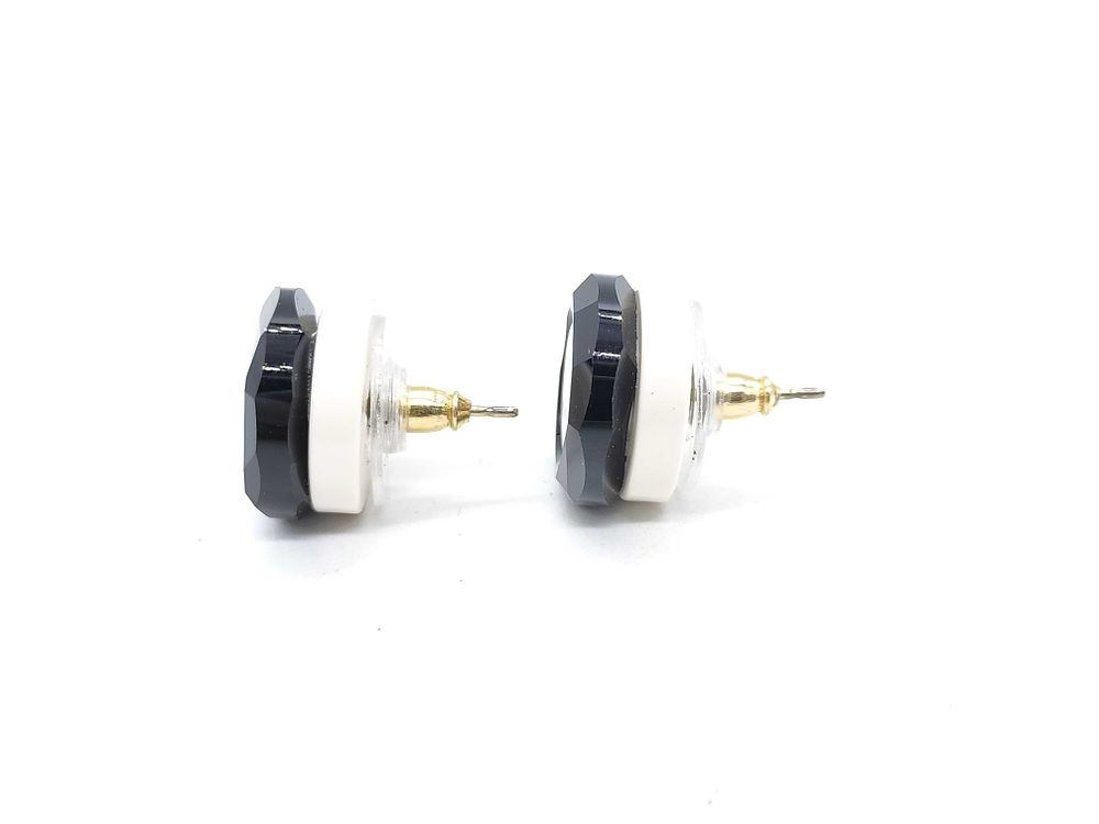 Authentic Chanel CC Logo Black & White Stud Earrings with Box
