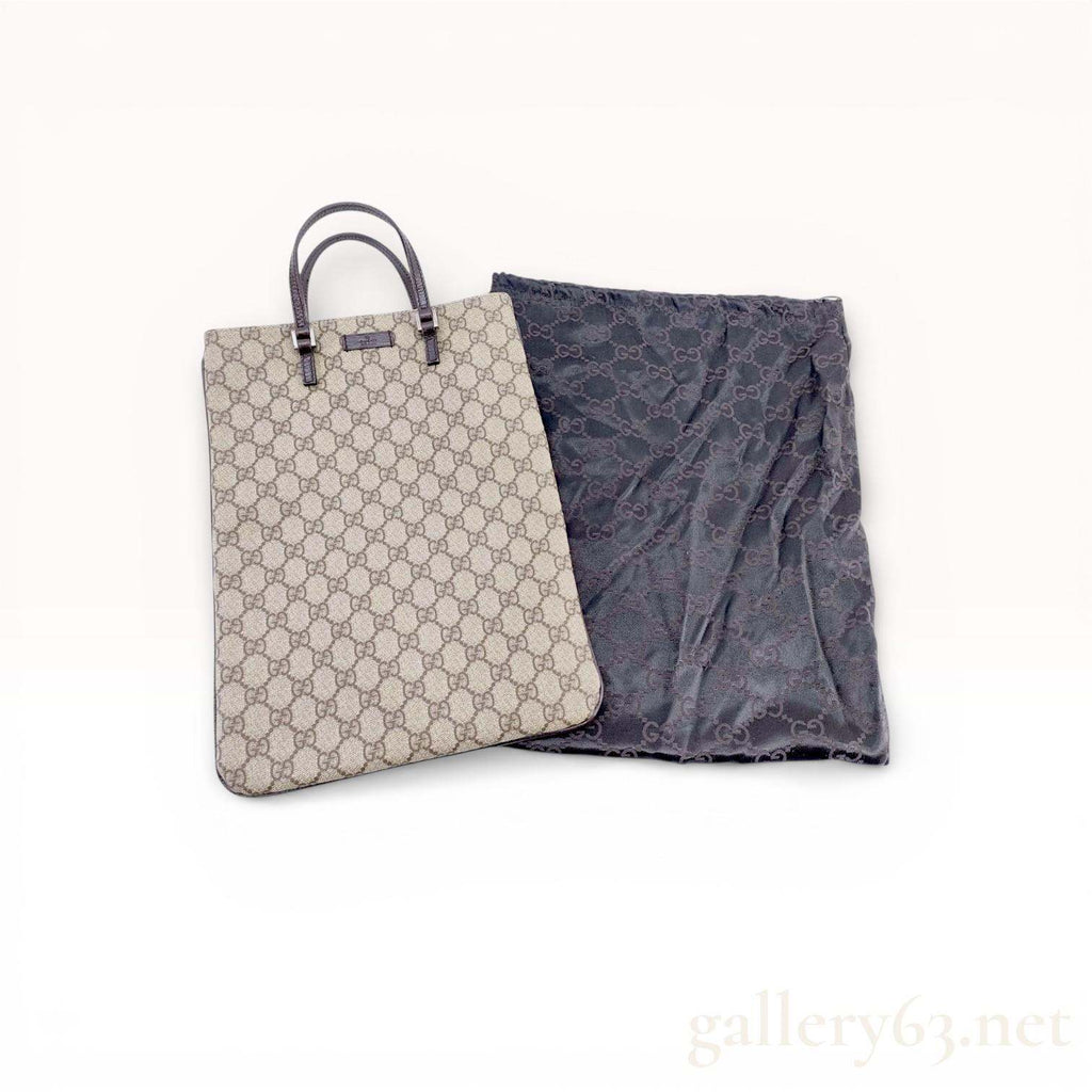 Authentic Gucci Original GG Supreme Vertical Tote Bag with Leather Trim