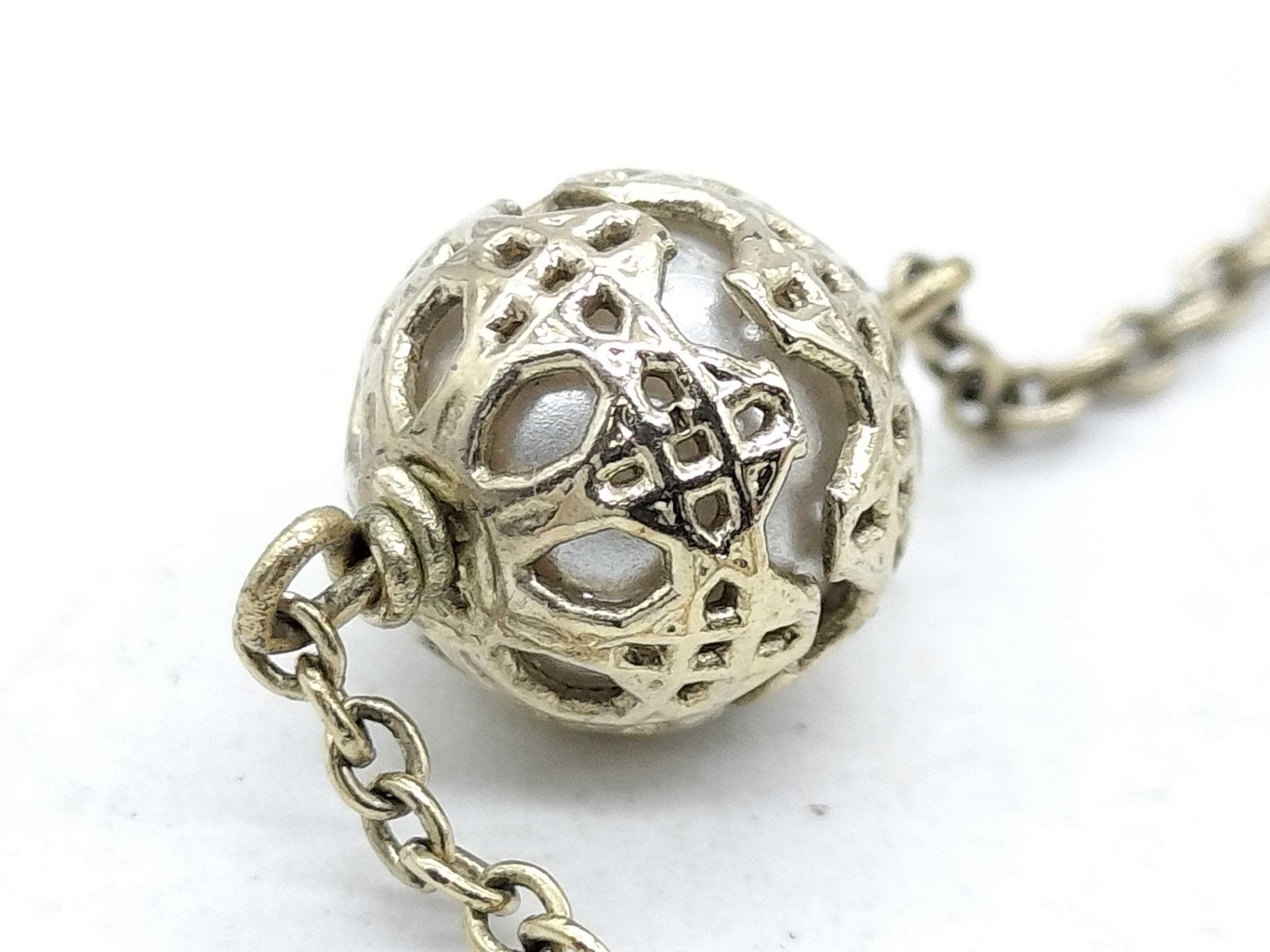 Authentic Christian Dior Secret Cannage Faux Pearl & Crystal Station Necklace