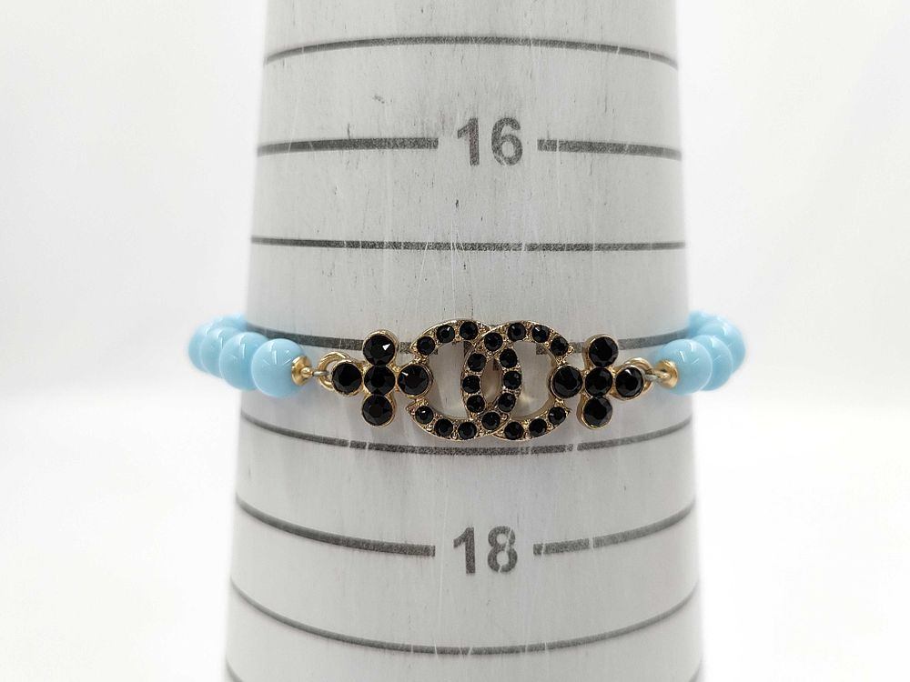 Authentic Chanel C23A Resin Bead CC Logo Rhinestone Bracelet with Box