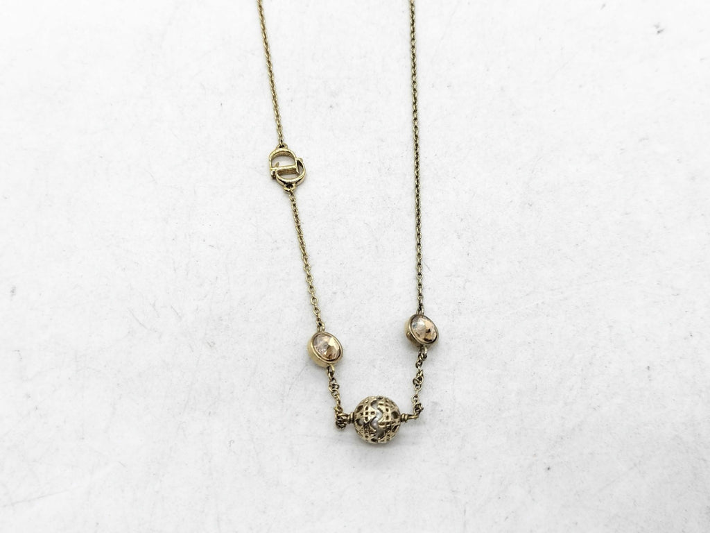 Authentic Christian Dior Secret Cannage Faux Pearl & Crystal Station Necklace