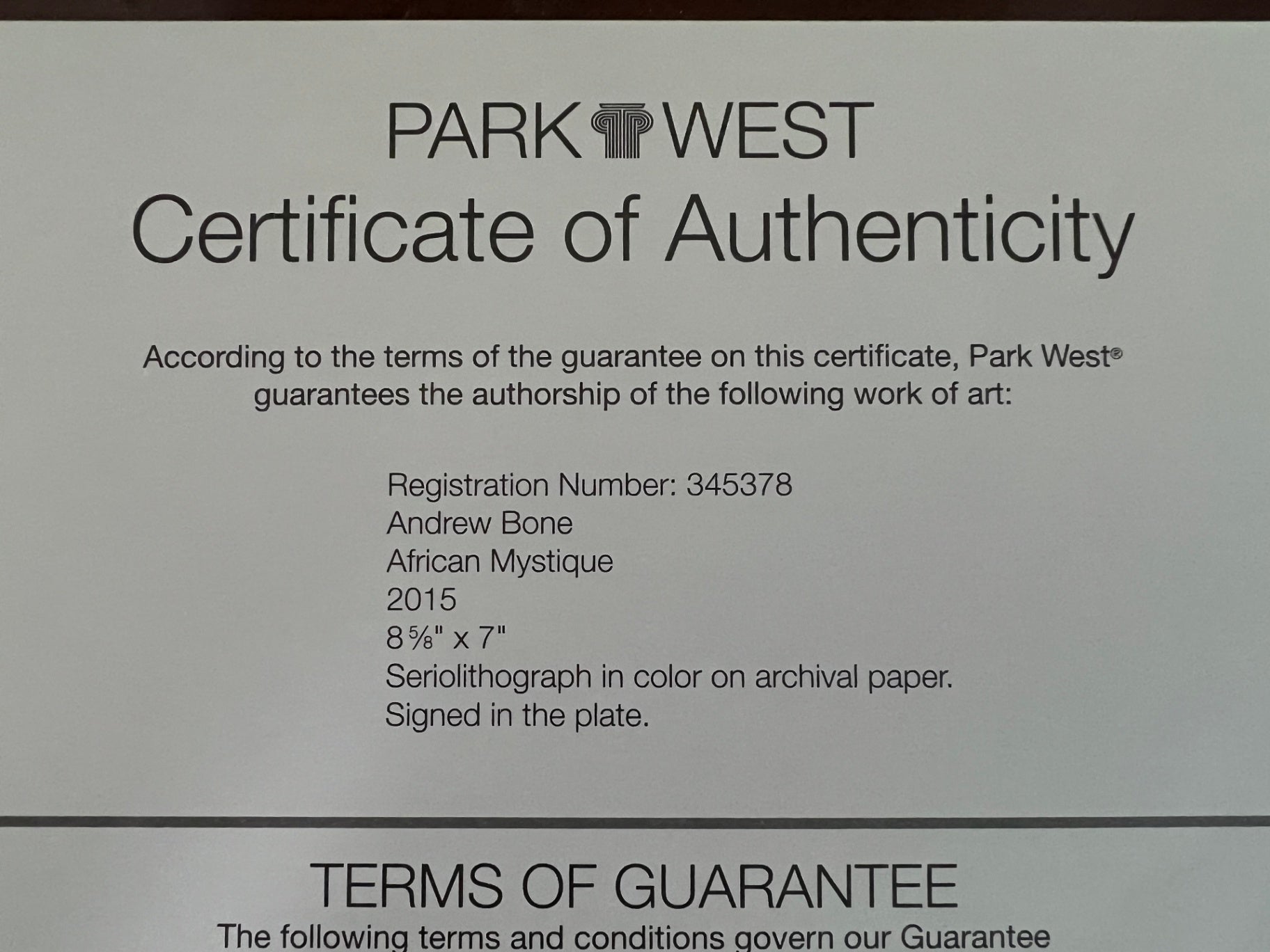 Andrew Bone African Mystique 2015 Seriolithograph Park West Signed in Plate