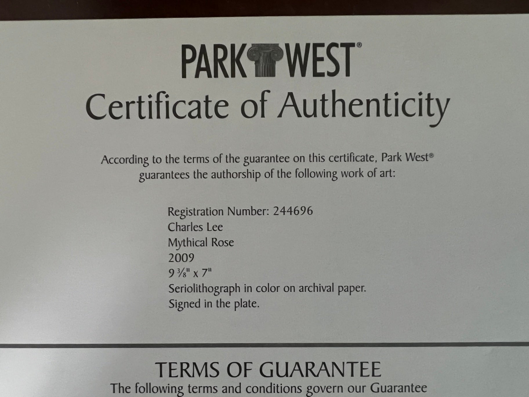 Charles Lee Mythical Rose 2009 Seriolithograph Park West COA Signed in Plate