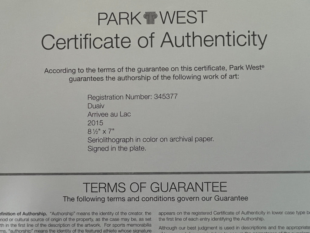 Duaiv Arrivee au Lac 2015 Seriolithograph Park West COA Signed in Plate