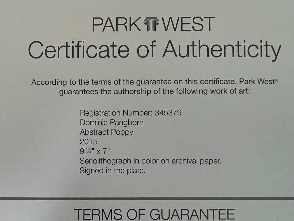 Dominic Pangborn Abstract Poppy 2015 Seriolithograph Park West COA Signed Plate