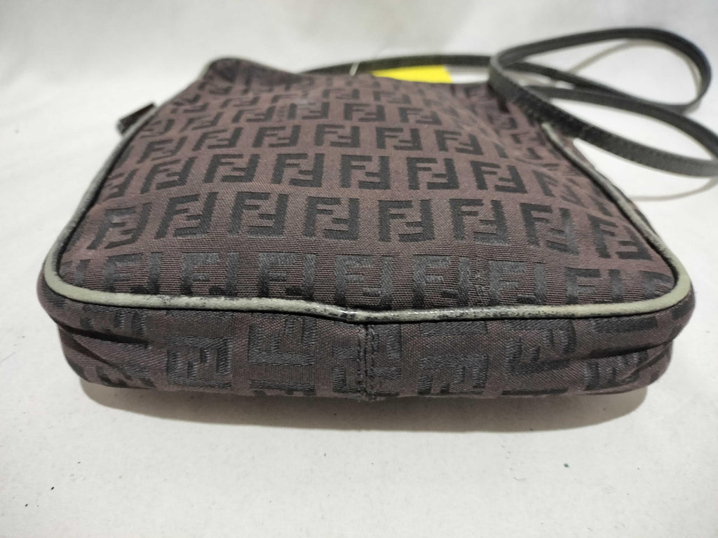 Fendi Zucchino Canvas Crossbody Bag Brown Monogram Silver Hardware Authentic