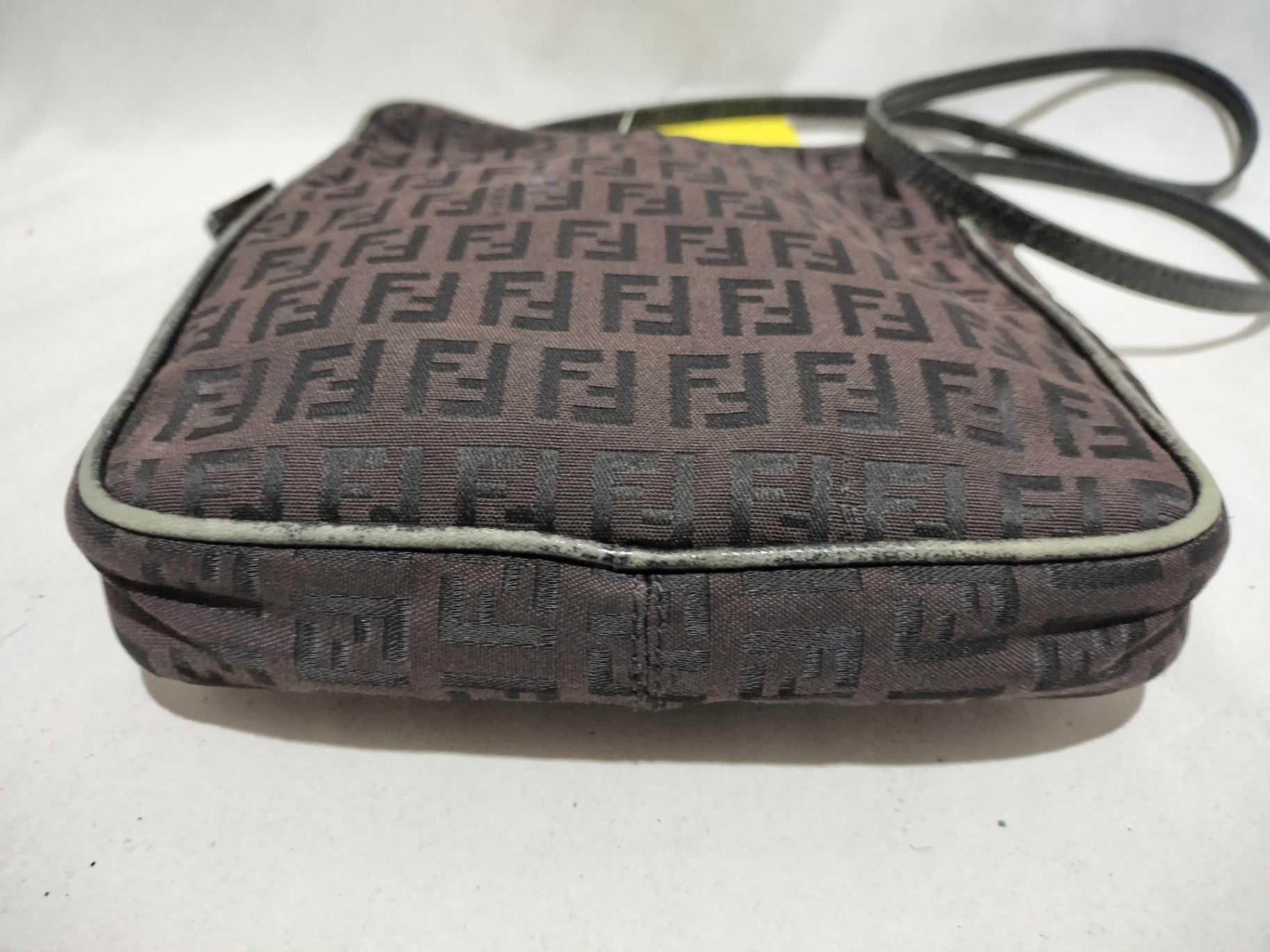 Fendi Zucchino Canvas Crossbody Bag Brown Monogram Silver Hardware Authentic