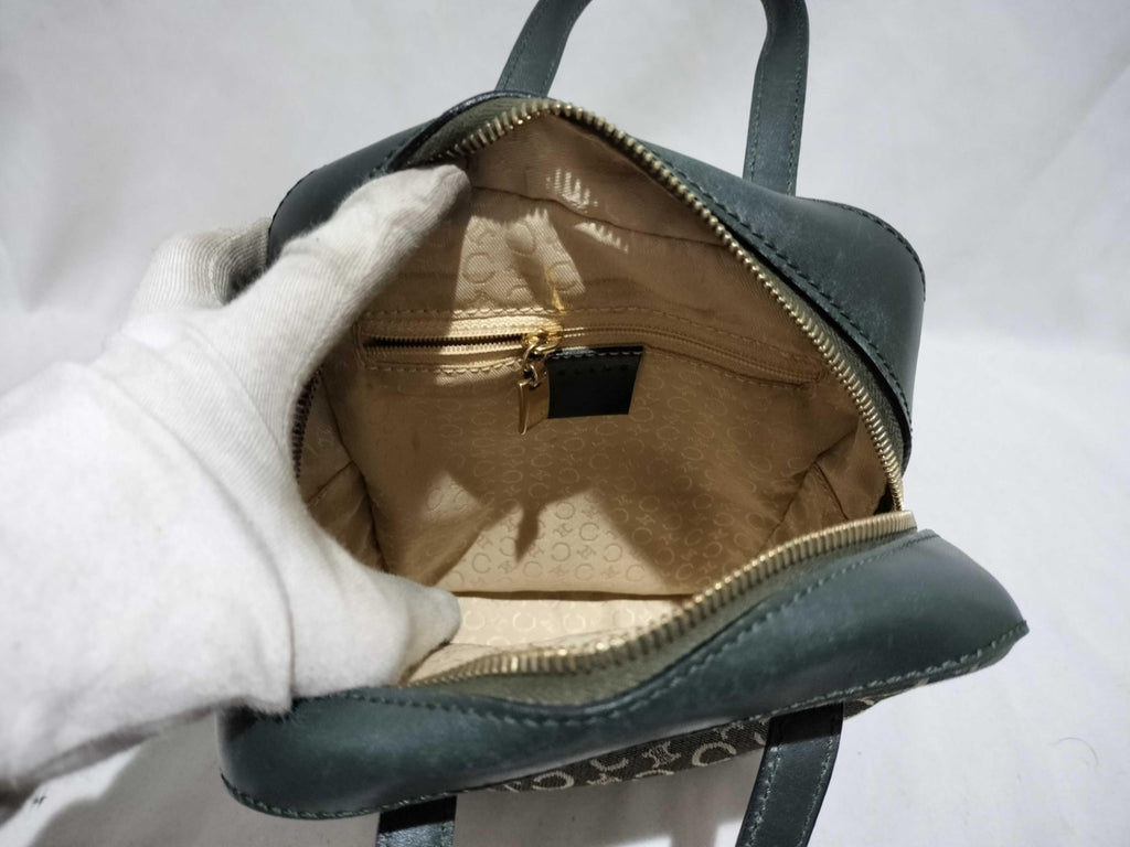 Vintage Celine C Macadam Canvas Handbag Brown Monogram Leather Trim Authentic