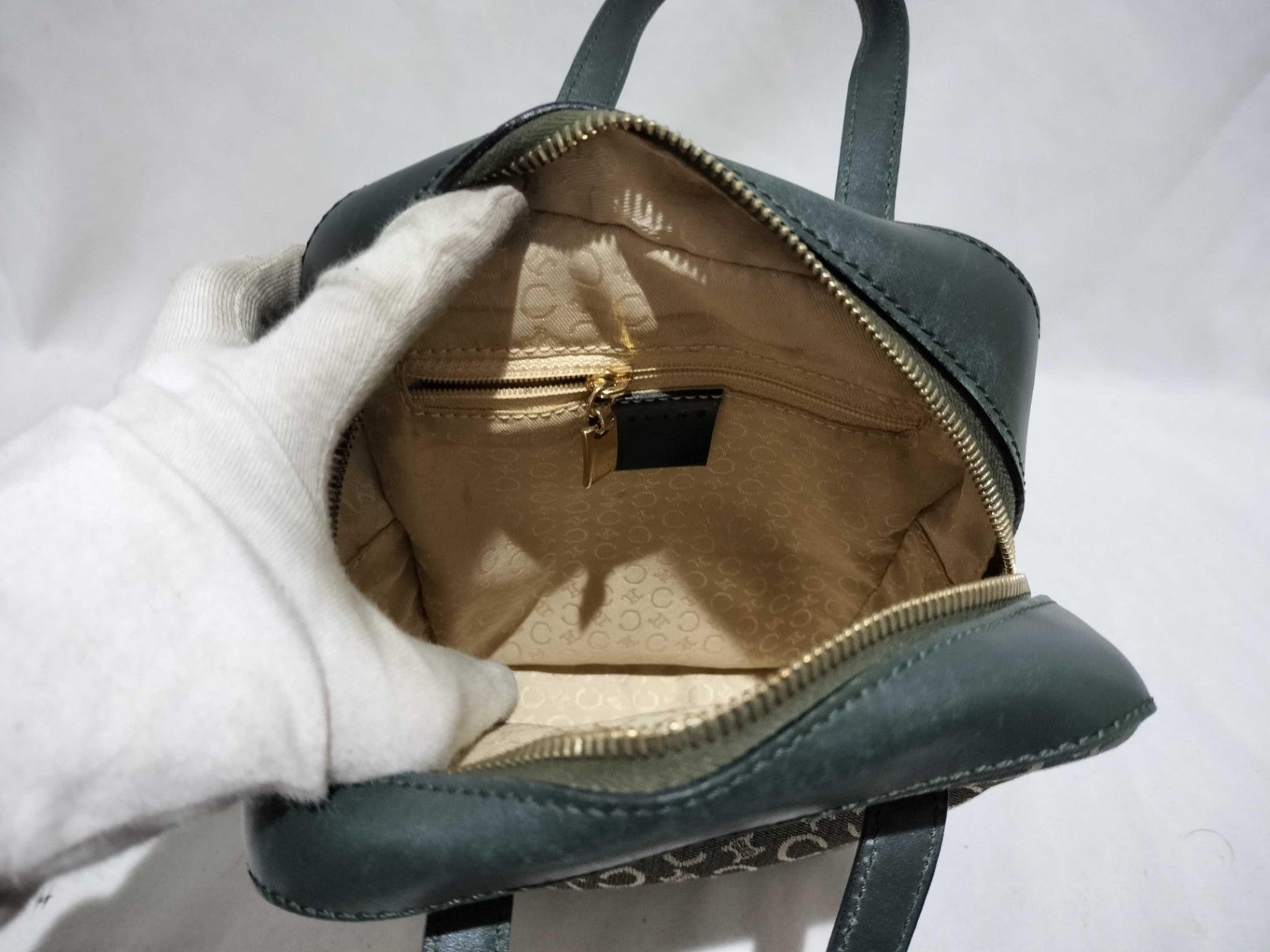 Vintage Celine C Macadam Canvas Handbag Brown Monogram Leather Trim Authentic
