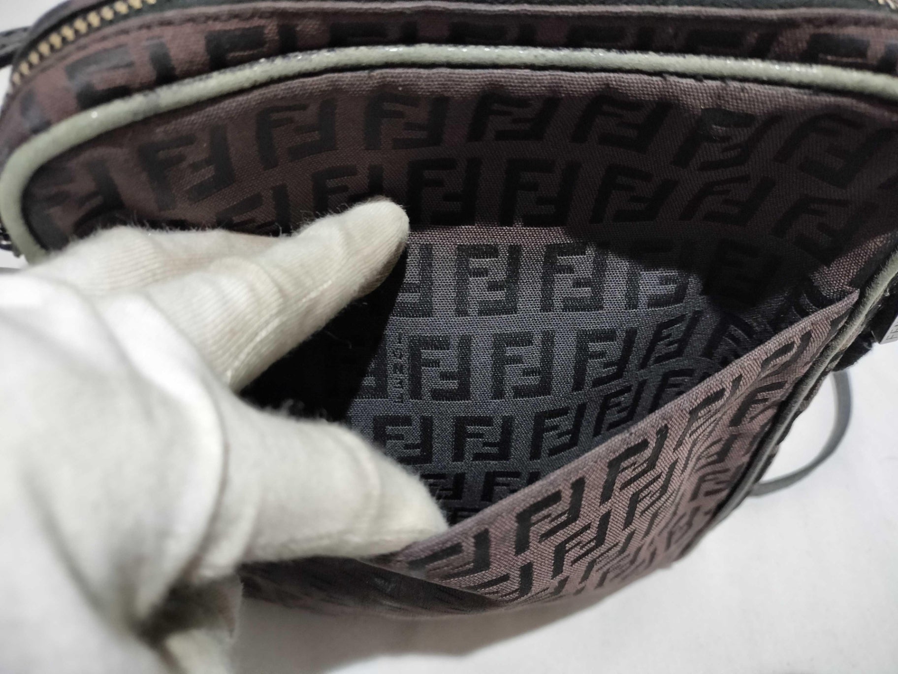 Fendi Zucchino Canvas Crossbody Bag Brown Monogram Silver Hardware Authentic