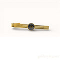 Dunhill Gold Tone Ribbed Tie Bar Black Enamel Logo Medallion Mens Accessory