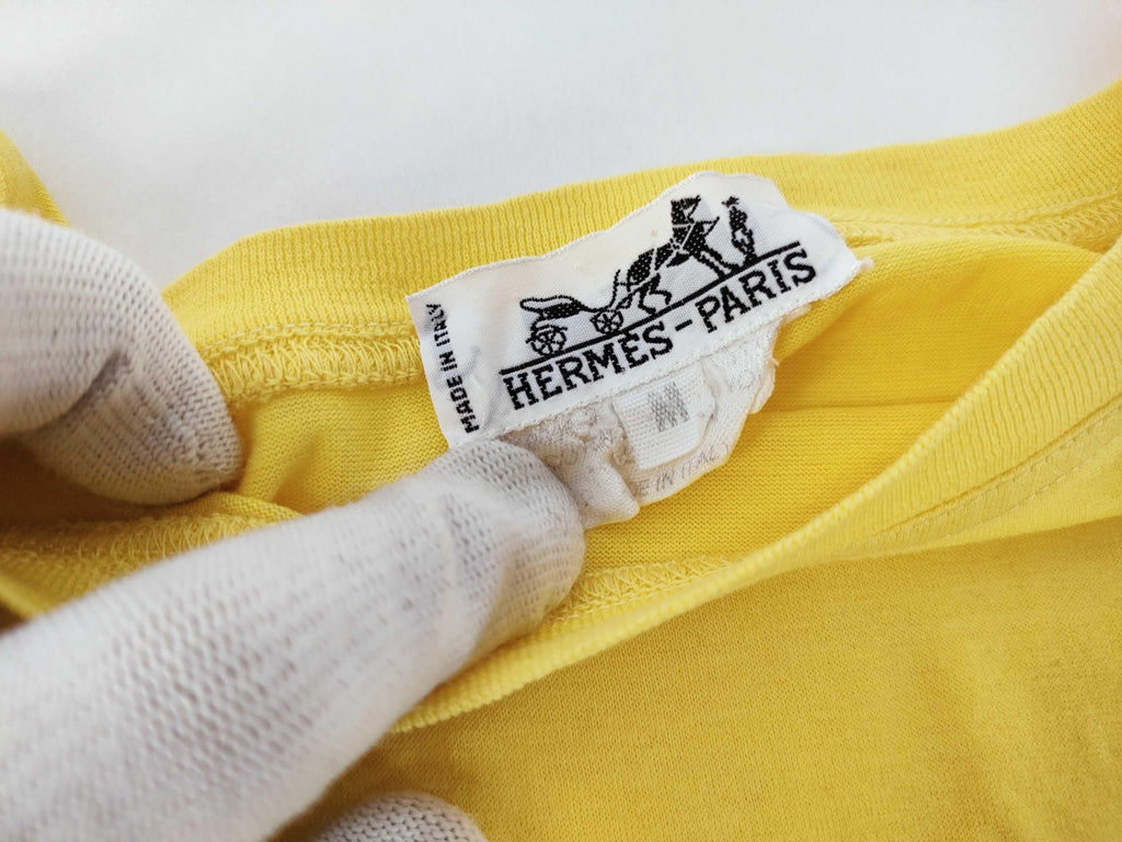 Hermes Yellow Cotton T-Shirt Statue Embroidery Men's Small Women's Medium