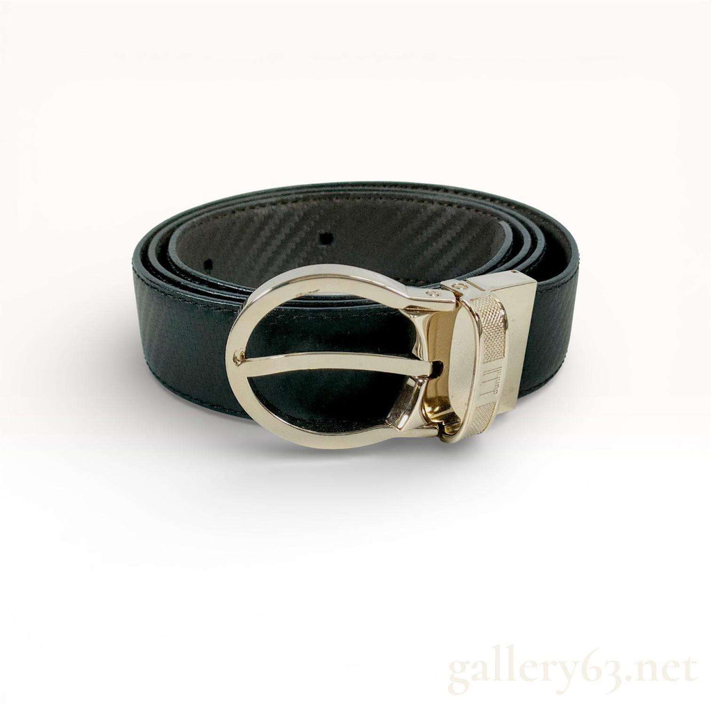 Dunhill Reversible Black Leather Belt Gold Tone Logo Buckle Textured Chassis Japan