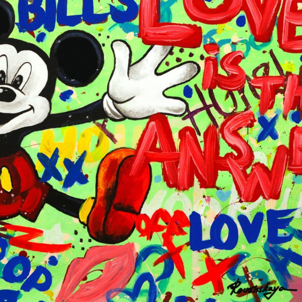 Nastya Rovenskaya Original Mixed Media "Mickey Mouse In Love" Signed 24x30 COA